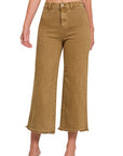 Acid Washed High Waist Frayed Hem Straight Pants