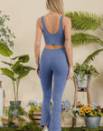 Women's Stone Washed Ribbed Matching Yoga Set