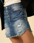 Frayed Hem Distressed Denim Skirt