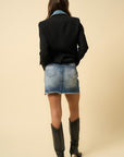 Frayed Hem Distressed Denim Skirt