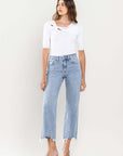 High Rise Distressed Hem Crop Dad Jeans