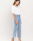 High Rise Distressed Hem Crop Dad Jeans