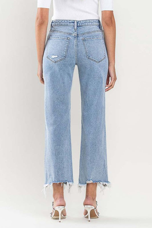 High Rise Distressed Hem Crop Dad Jeans