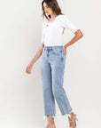 High Rise Distressed Hem Crop Dad Jeans