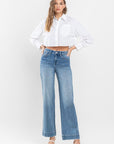 High Rise Wide Leg Jeans with Trouser Hem Detail