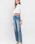 High Rise Wide Leg Jeans with Trouser Hem Detail