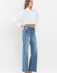 High Rise Wide Leg Jeans with Trouser Hem Detail