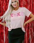 Pink Valentines Shiny XOXO Graphic T-shirt