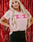 Pink Valentines Shiny XOXO Graphic T-shirt