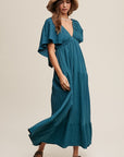 V-neck Ruffle Sleeve Flowy Vacation Dress