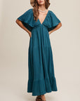 V-neck Ruffle Sleeve Flowy Vacation Dress