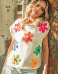 Crochet Flower Embroidery Knit Top