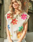 Crochet Flower Embroidery Knit Top