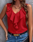 V-neck ruffle trip top