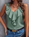 V-neck ruffle trip top