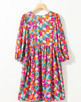 Boho Floral V Neck Lantern Sleeve Babydoll Dress