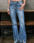 Slight Distressed Medium Wash Flare Jeans