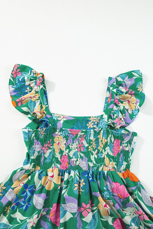 Floral Print Sleeveless Ruffle Tiered Maxi Dress