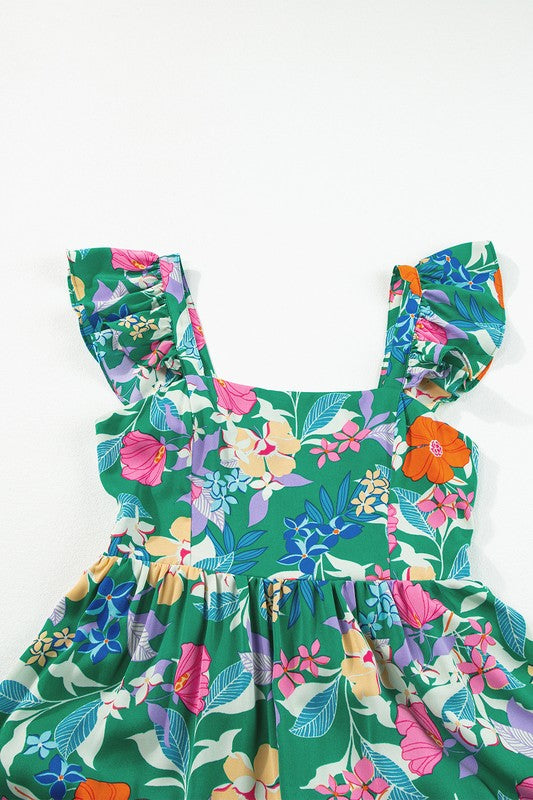 Floral Print Sleeveless Ruffle Tiered Maxi Dress