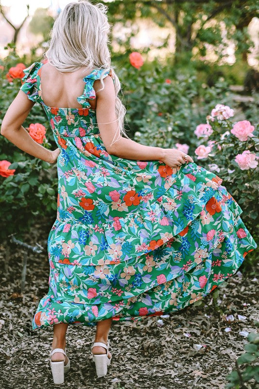 Floral Print Sleeveless Ruffle Tiered Maxi Dress