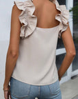 Solid Ruffle Trim Sleeveless Blouse