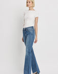 High Rise Slant Hem Flare Jeans