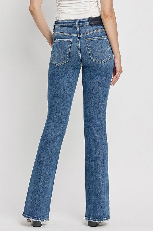 High Rise Slant Hem Flare Jeans