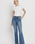 High Rise Slant Hem Flare Jeans