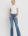 High Rise Slant Hem Flare Jeans