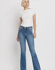 High Rise Slant Hem Flare Jeans