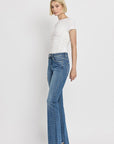 High Rise Slant Hem Flare Jeans