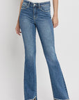 High Rise Slant Hem Flare Jeans