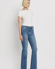 High Rise Slant Hem Flare Jeans