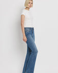 High Rise Slant Hem Flare Jeans