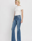 High Rise Slant Hem Flare Jeans