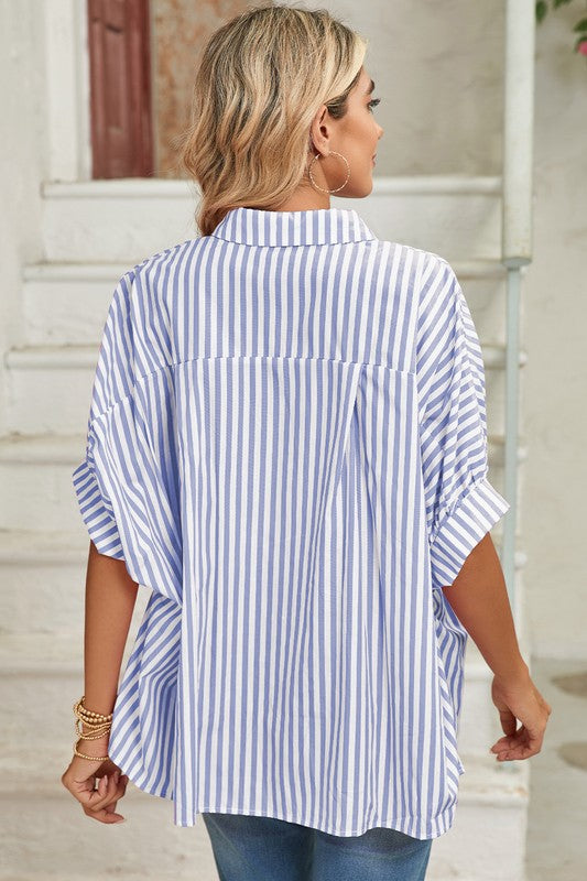 Stripe Button Up Dolman Shirt