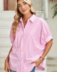 Stripe Button Up Dolman Shirt