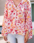 Floral Print V-Neck Lantern Sleeve Blouse