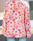 Floral Print V-Neck Lantern Sleeve Blouse