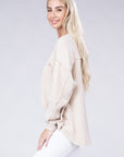 Double Gauze Oversized 3/4 Button Henley Neck Top