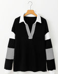 Striped Colorblock Patchwork Collar Sweatshirt