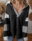 Striped Colorblock Patchwork Collar Sweatshirt