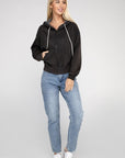 Acid Wash Fleece Cropped Zip-Up Hoodie