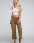 Acid Washed High Waist Frayed Hem Straight Pants