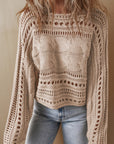 Hollow-out Cable Knit Cropped Sweater