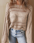 Hollow-out Cable Knit Cropped Sweater