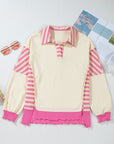 Stripe Colorblock Collared French Terry Top