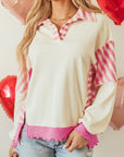 Stripe Colorblock Collared French Terry Top