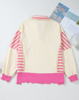 Stripe Colorblock Collared French Terry Top