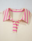 Stripe Colorblock Collared French Terry Top